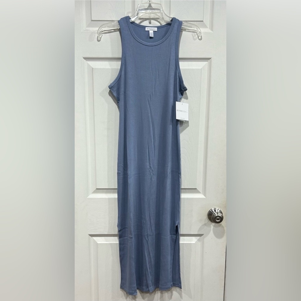 Beyond Yoga Women's Large Formation Tank Dress Blue Midi Length Racerback NWT